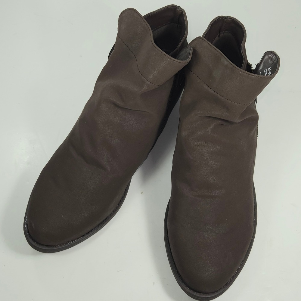 Easy Street Brown Slouchy Ankle Boots 31-0863 Womens‎ 11W Low Block Heel Zip
